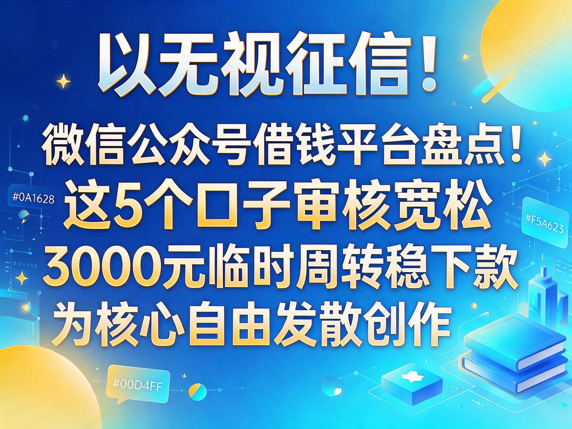 无视征信！微信公众号借钱平台盘点：这5个口子审核宽松，3000元临时周转稳下款