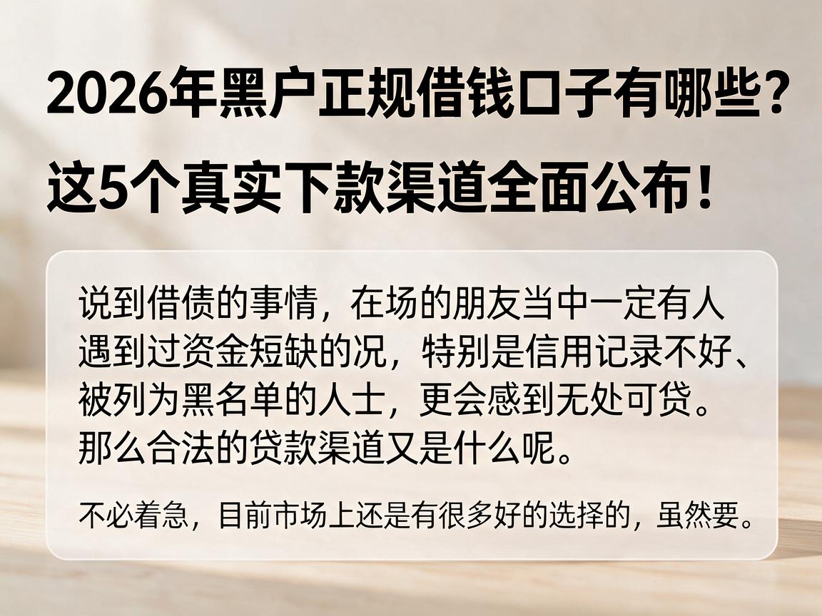 2026年黑户正规借钱口子有哪些？这5个真实下款渠道全面公布！