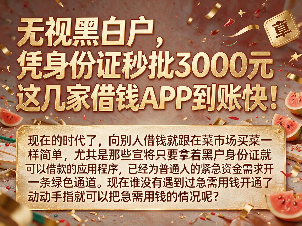 无视黑白户,凭身份证秒批3000元,这几家借钱APP到账快!