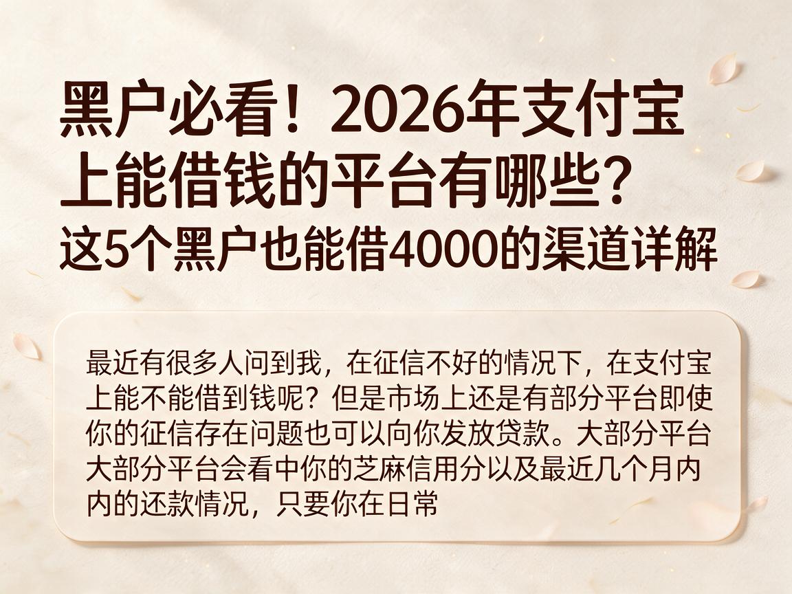 黑户必看！2026年支付宝上能借钱的平台有哪些？这5个黑户也能借4000的渠道详解