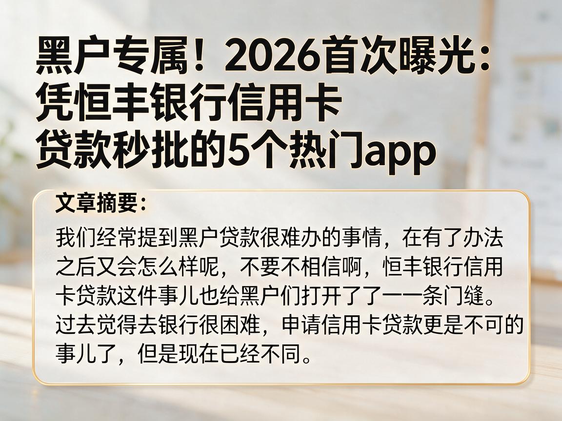 黑户专属!2026首次曝光:凭恒丰银行信用卡贷款秒批的5个热门App