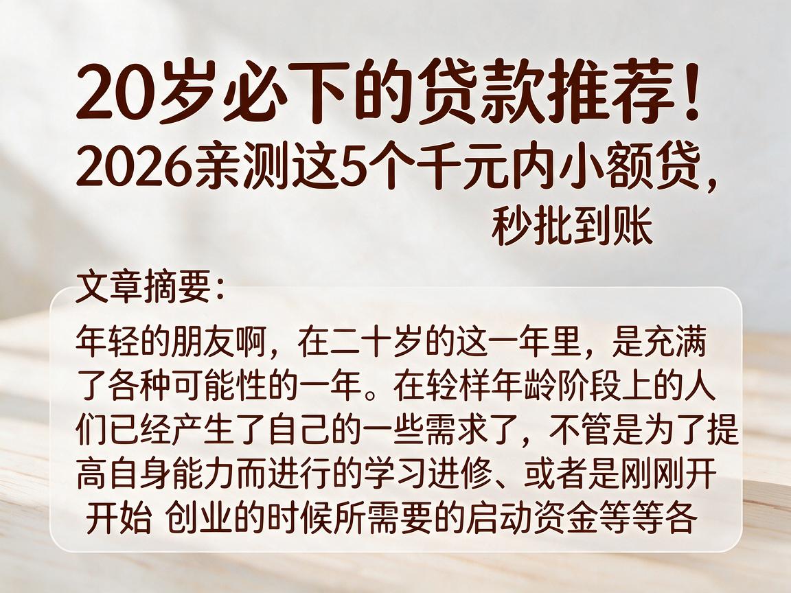 20岁必下的贷款推荐！2026亲测这5个千元内小额贷，秒批到账