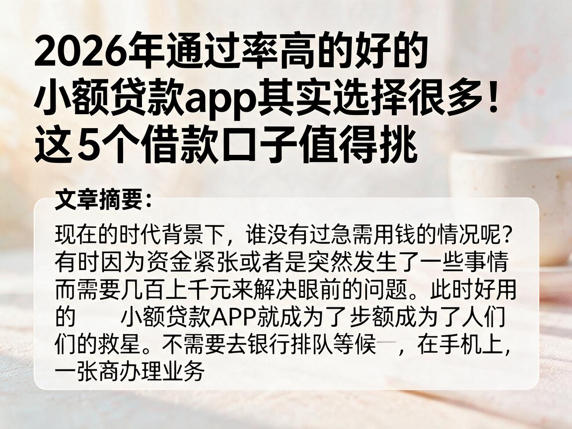 2026年通过率高的好的小额贷款app其实选择很多!这5个借款口子值得挑