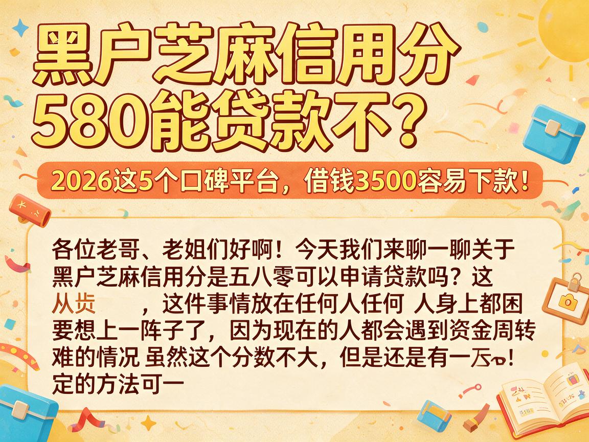黑户芝麻信用分580能贷款不?2026这5个口碑平台,借钱3500容易下款!