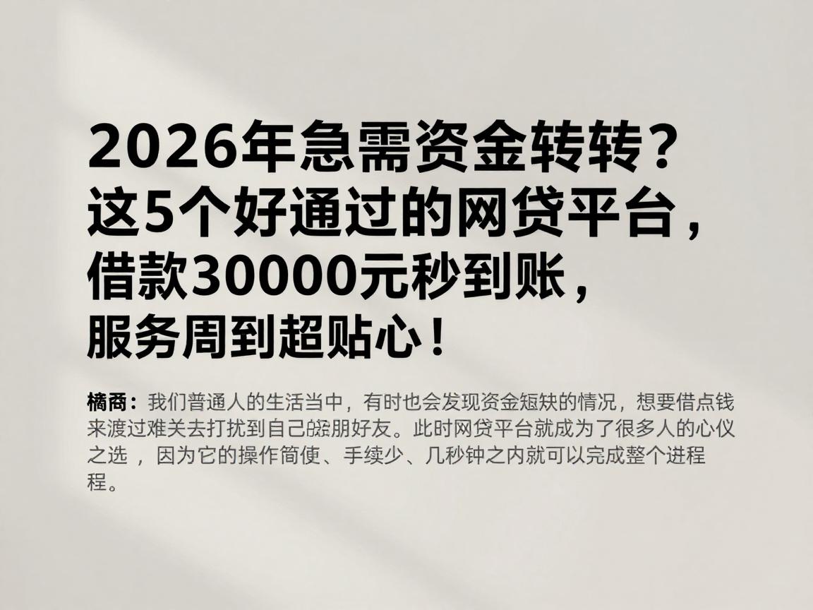 2026年急需资金周转?这5个好通过的网贷平台,借款30000元秒到账,服务周到超贴心!