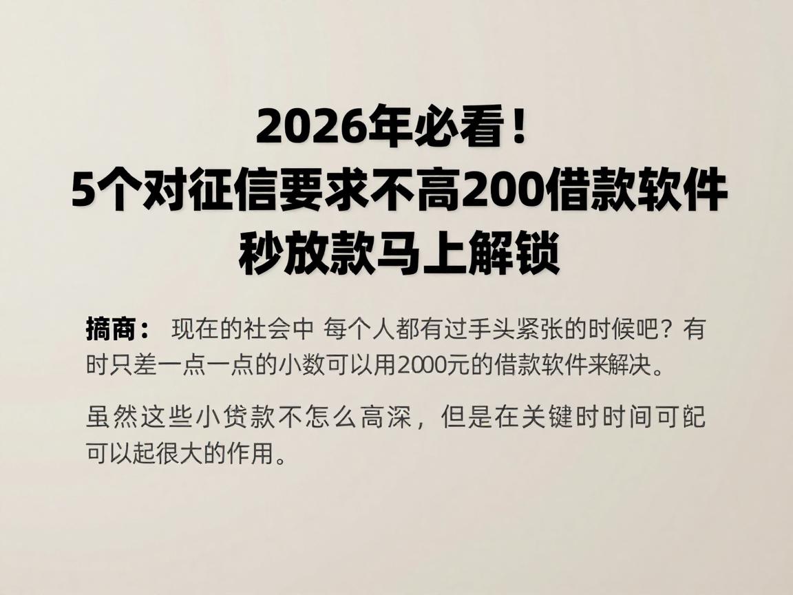 2026年必看！5个对征信要求不高的2000借款软件，秒放款马上解锁