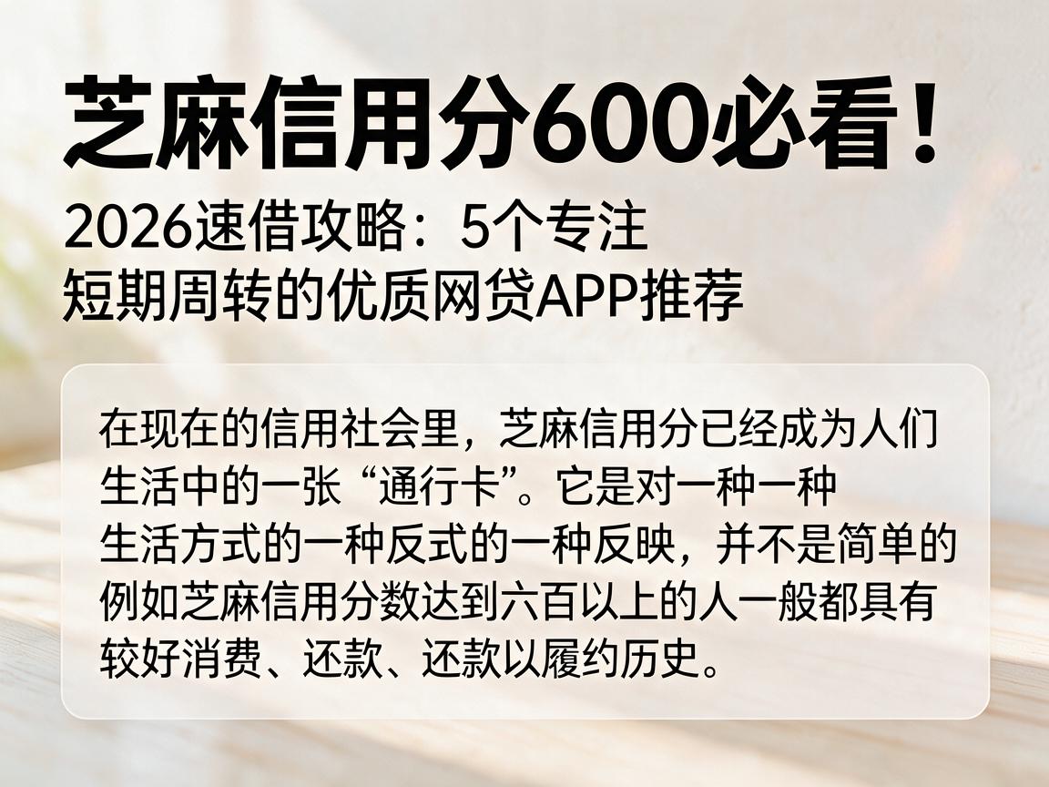 芝麻信用分600必看!2026速借攻略:5个专注短期周转的优质网贷APP推荐