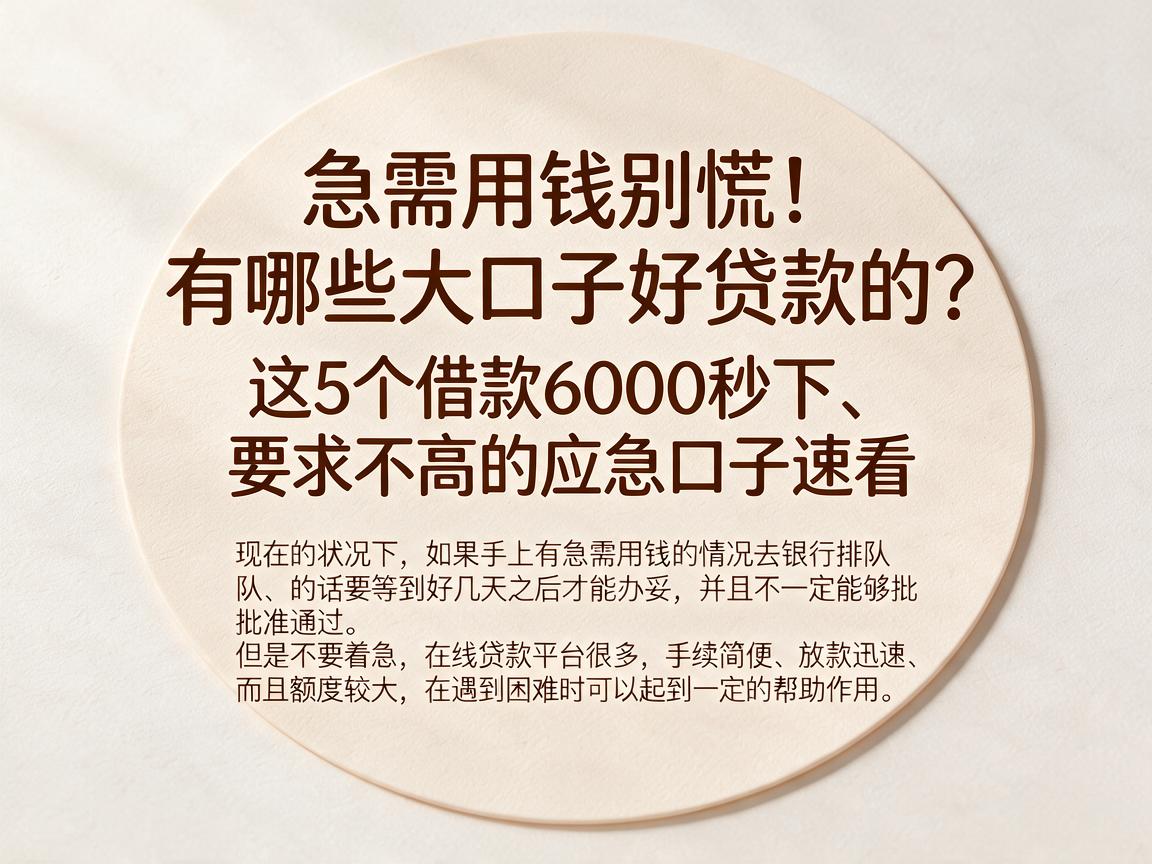 急需用钱别慌!有哪些大口子好贷款的?这5个借款6000秒下、要求不高的应急口子速看