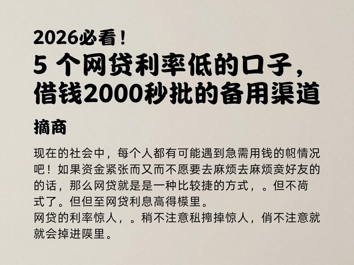 2026必看!5个网贷利率低的口子,借钱2000秒批的备用渠道