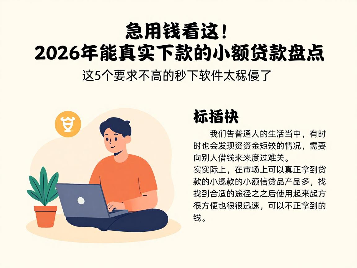急用钱看这！2026年能真实下款的小额贷款盘点，这5个要求不高的秒下软件太稳妥了