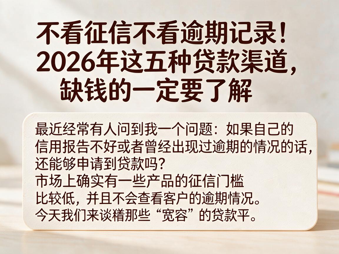 不看征信不看逾期记录！2026年这五种贷款渠道，缺钱的一定要了解