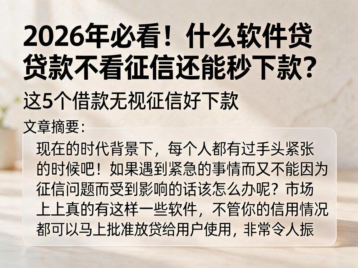 2026年必看!什么软件贷款不看征信还能秒下款?这5个借款无视征信好下款