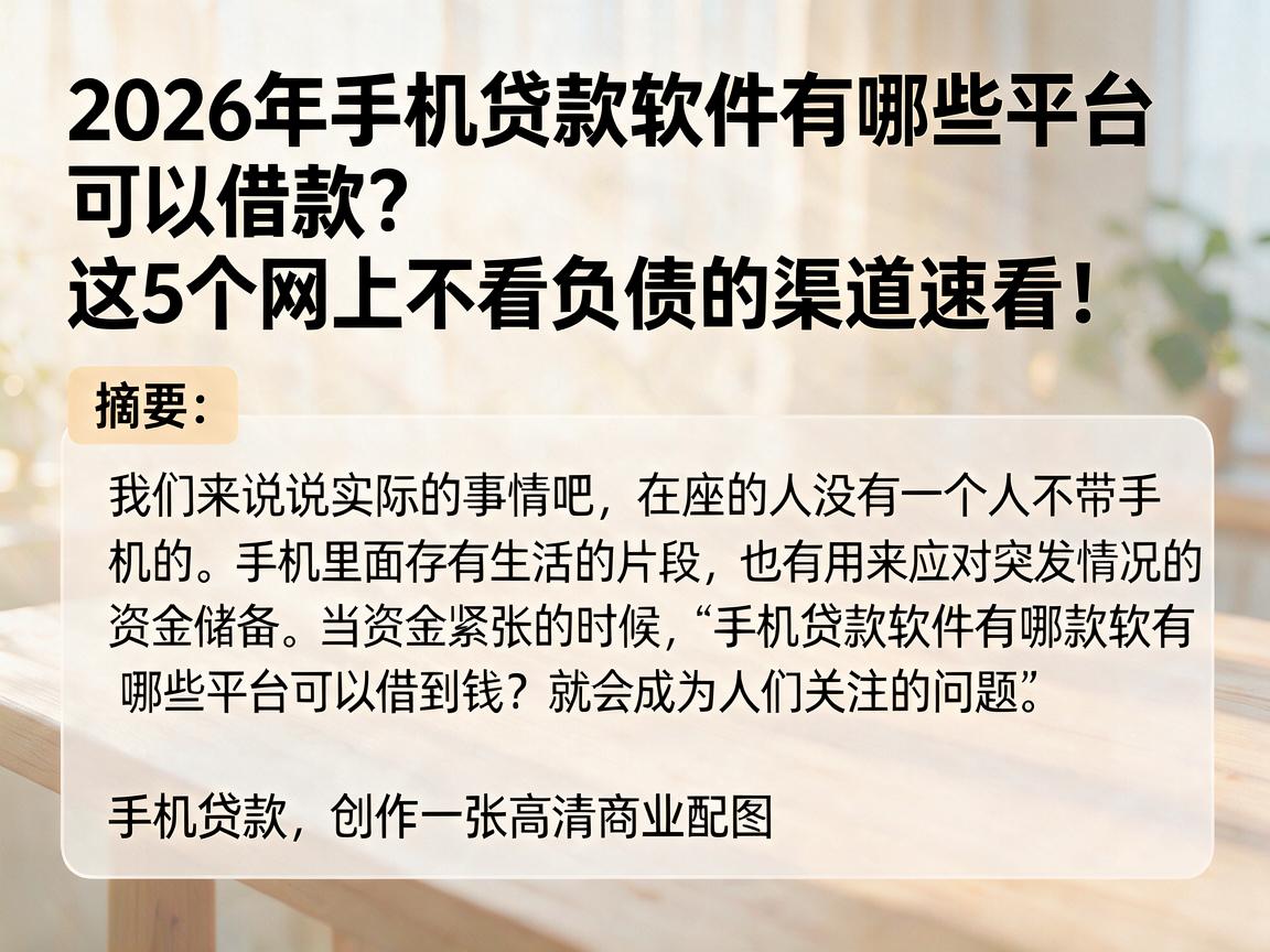 2026年手机贷款软件有哪些平台可以借款？这5个网上不看负债的渠道速看！