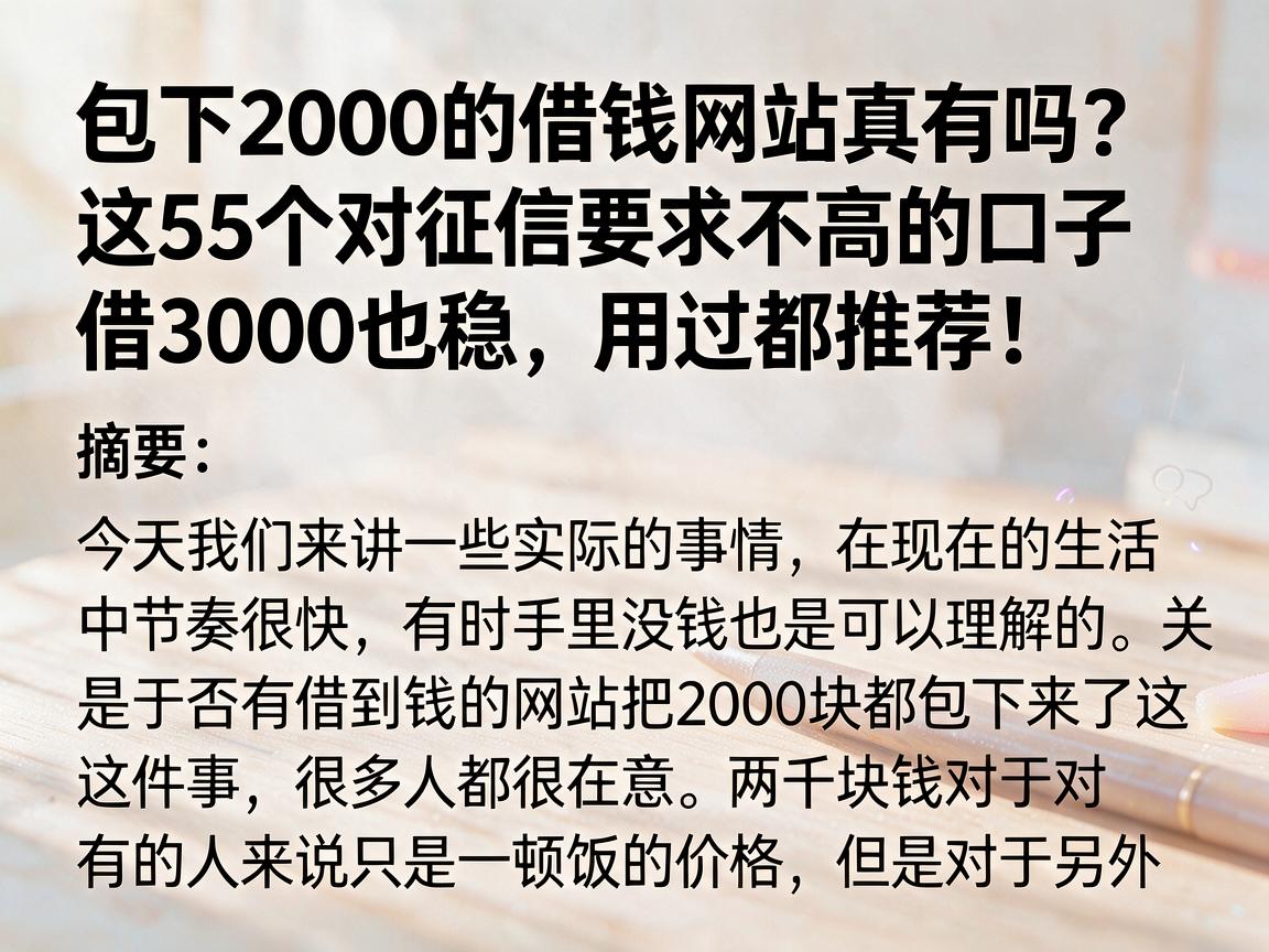 包下2000的借钱网站真有吗？这5个对征信要求不高的口子借3000也稳，用过都推荐！