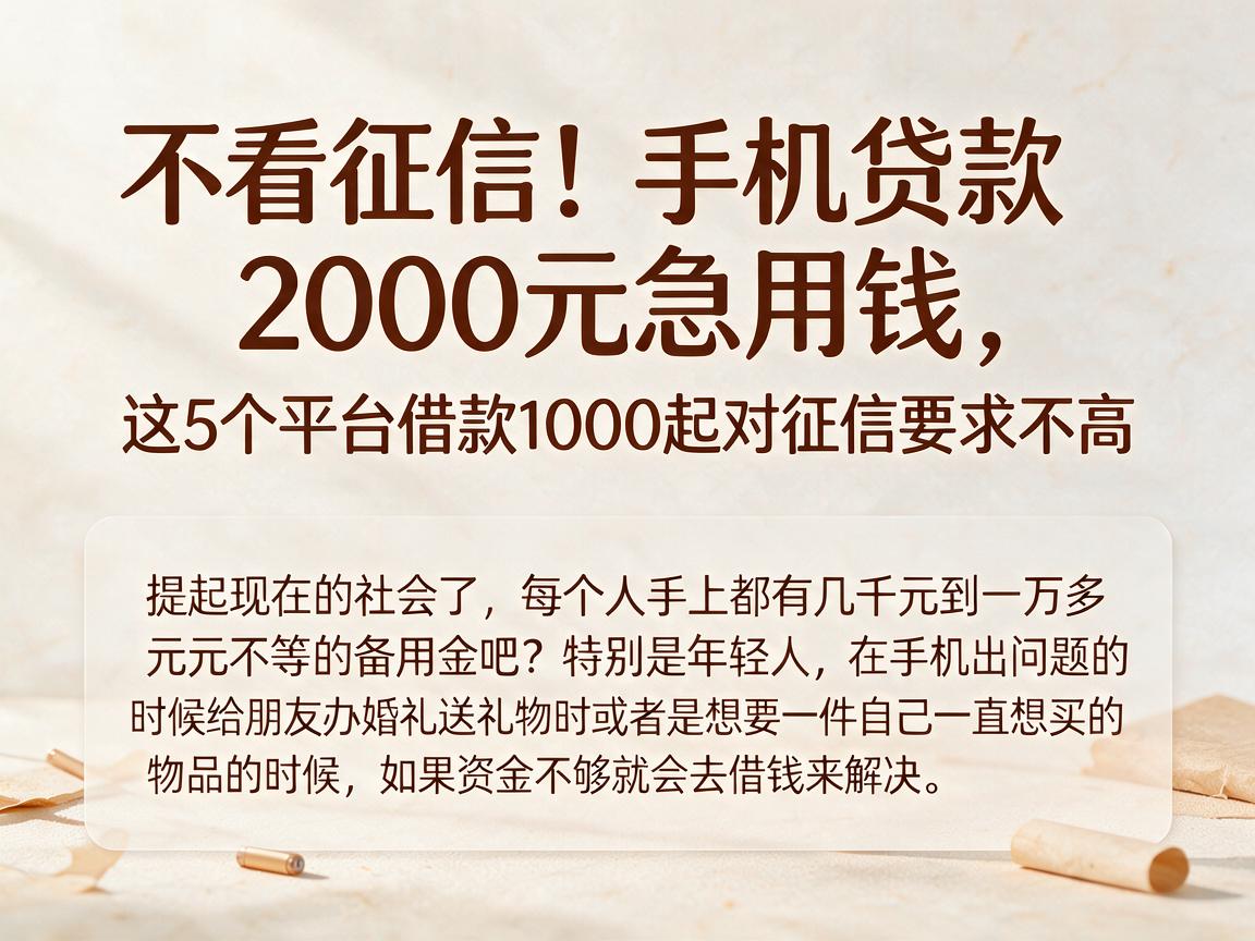 不看征信！手机贷款2000元急用钱，这5个平台借款1000起对征信要求不高