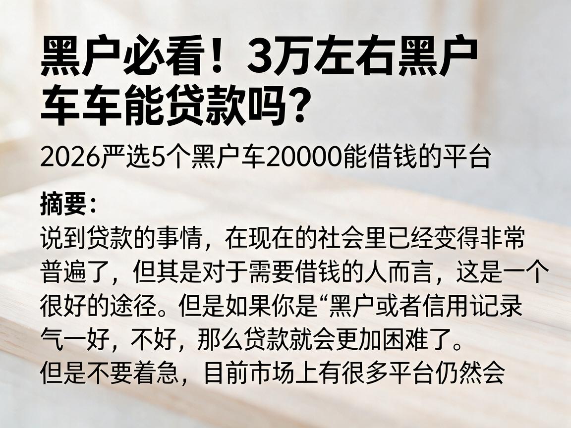 黑户必看!3万左右黑户车能贷款吗?2026严选5个黑户车20000能借钱的平台