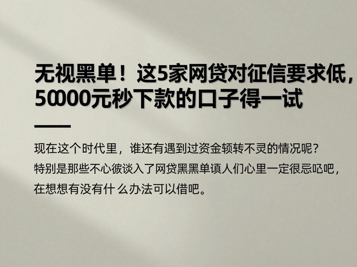 无视黑名单!这5家网贷对征信要求低,5000元秒下款的口子值得一试
