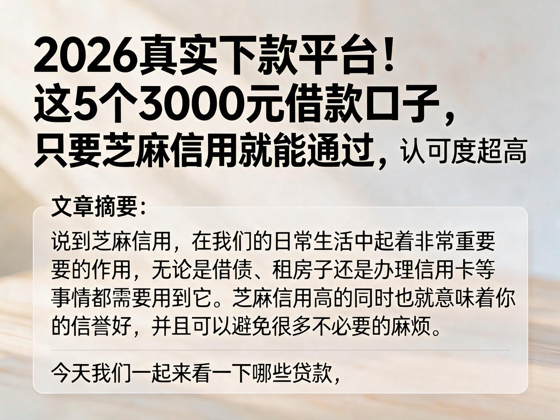 2026真实下款平台!这5个3000元借款口子,只要芝麻信用就能通过,认可度超高