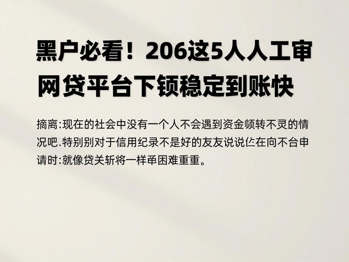 黑户必看!2026年这5个人工审核容易过的网贷平台下款稳定到账快