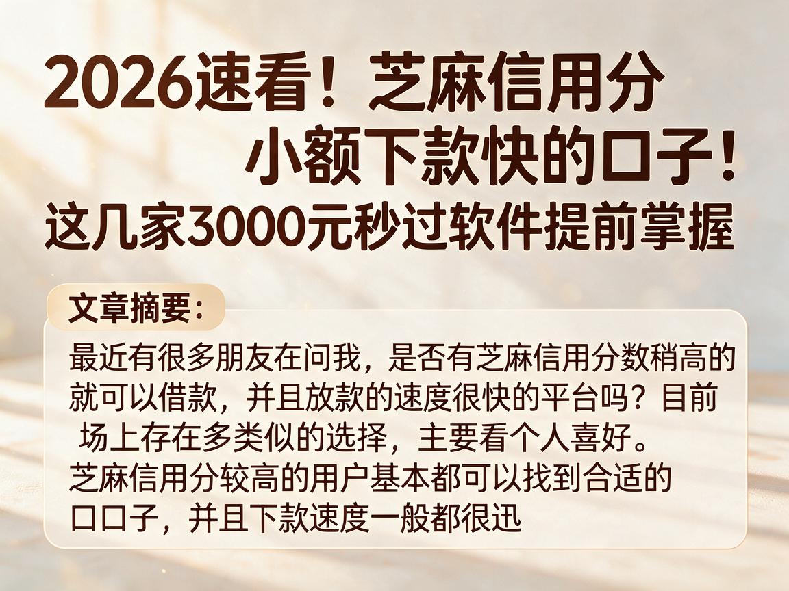 2026速看！芝麻信用分小额下款快的口子，这几家3000元秒过软件提前掌握
