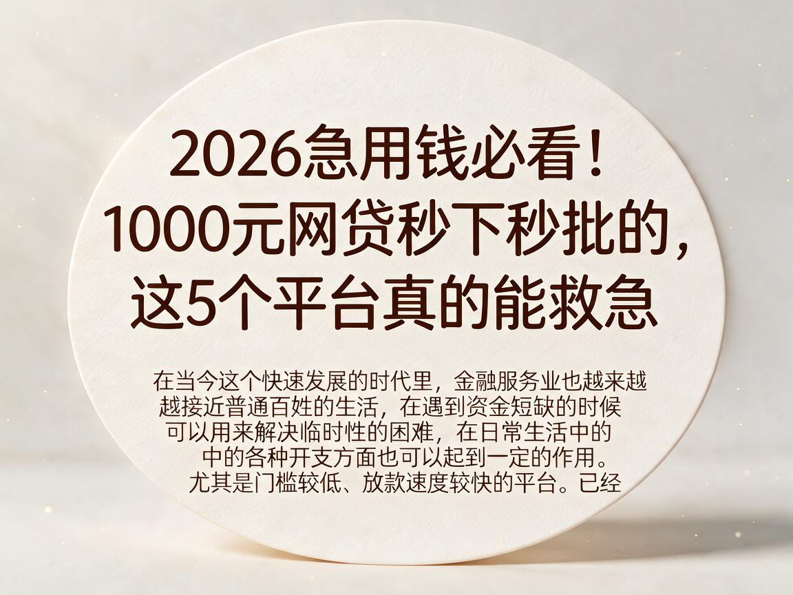 2026急用钱必看!1000元网贷秒下秒批的,这5个平台真的能救急