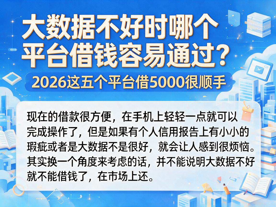 大数据不好时哪个平台借钱容易通过?2026这五个平台借5000很顺手
