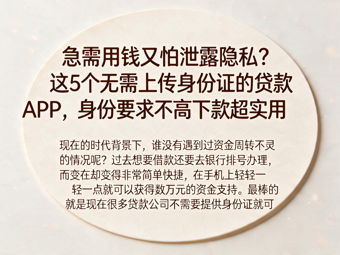急需用钱又怕泄露隐私？这5个无需上传身份证的贷款APP，身份要求不高下款超实用