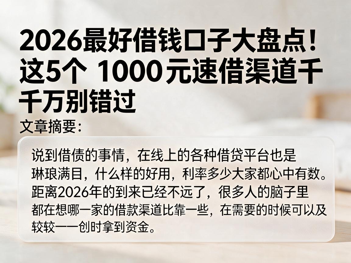 2026最好借钱口子大盘点!这5个1000元速借渠道千万别错过