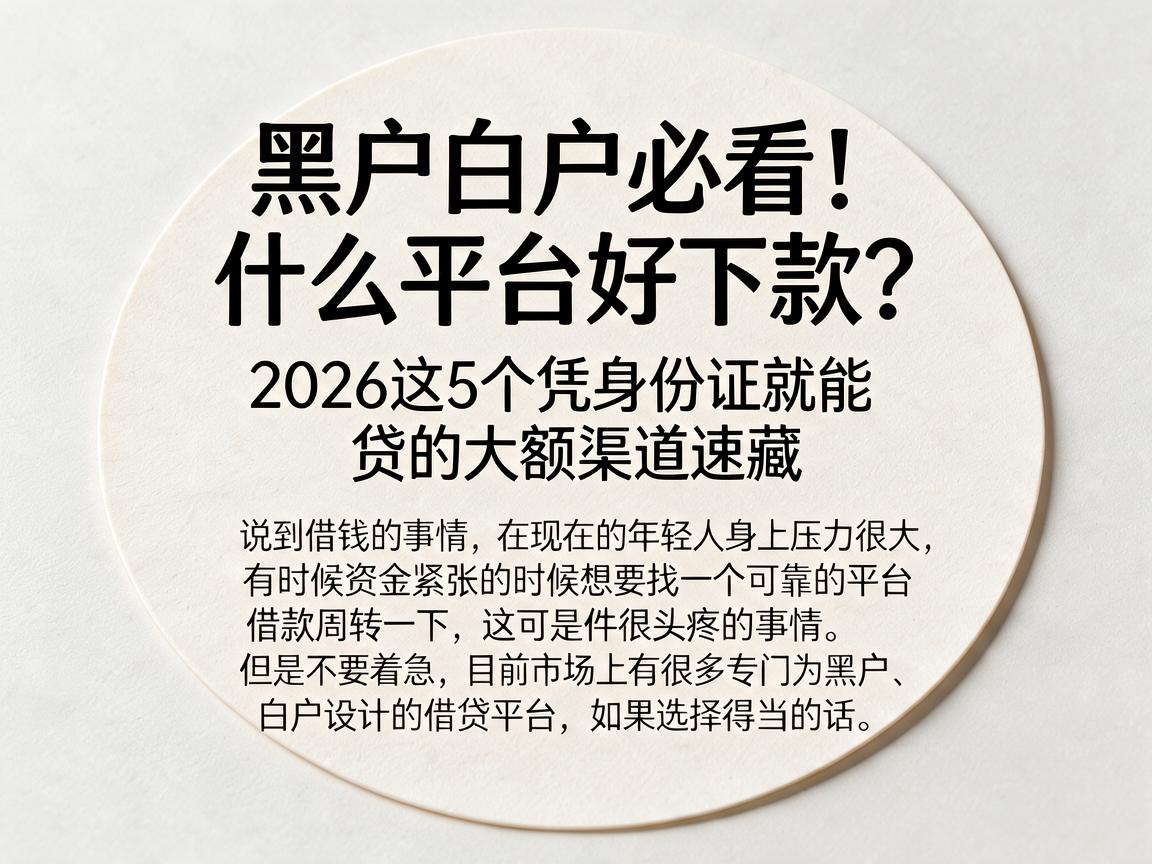 黑户白户必看！什么平台好下款？2026这5个凭身份证就能贷的大额渠道速藏