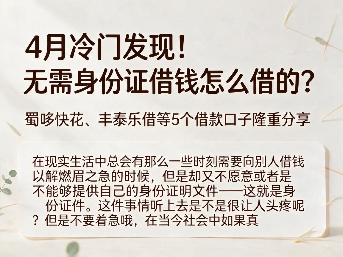 4月冷门发现!无需身份证借钱怎么借的?蜀哆快花、丰泰乐借等5个借款口子隆重分享