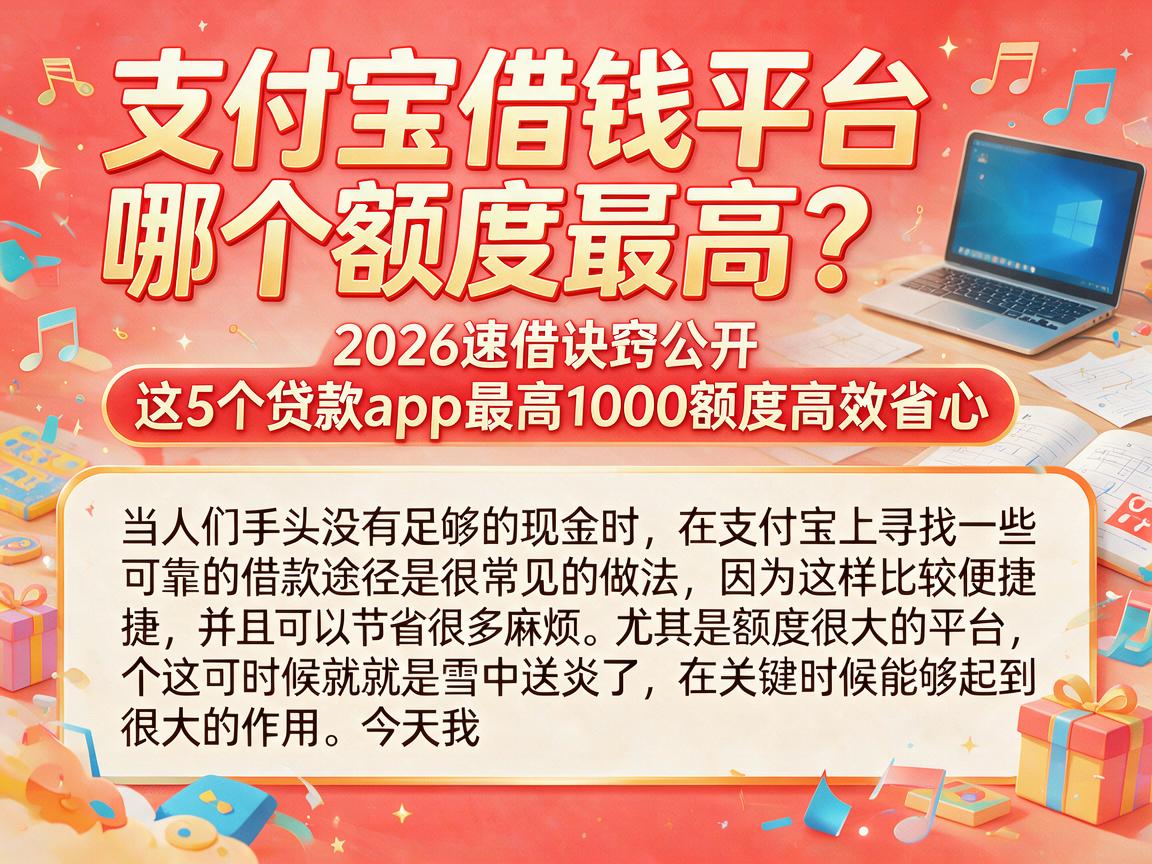 支付宝借钱平台哪个额度最高？2026速借诀窍公开，这5个贷款app最高1000额度高效省心