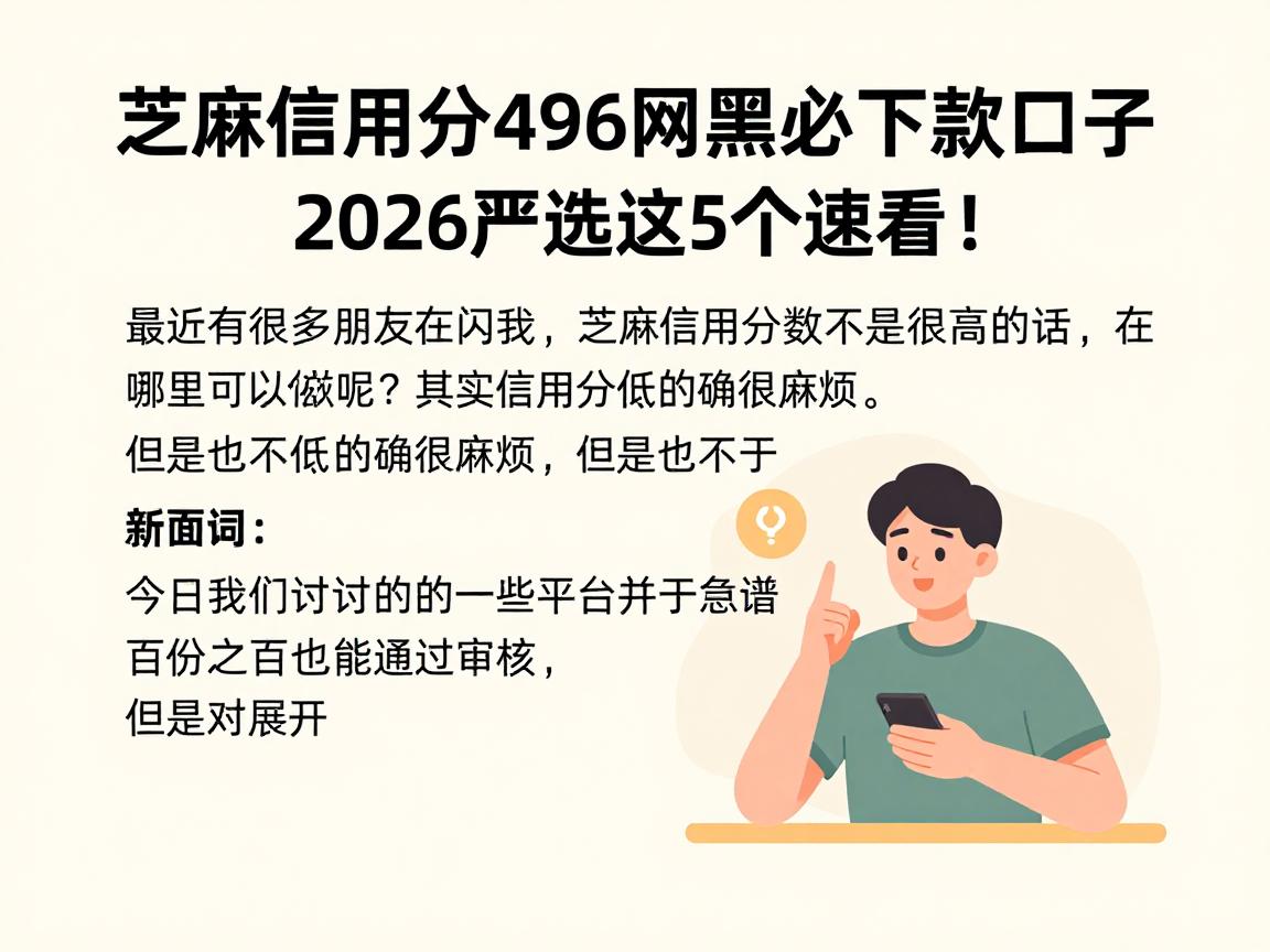 芝麻信用分496网黑必下款口子,2026严选这5个速看!