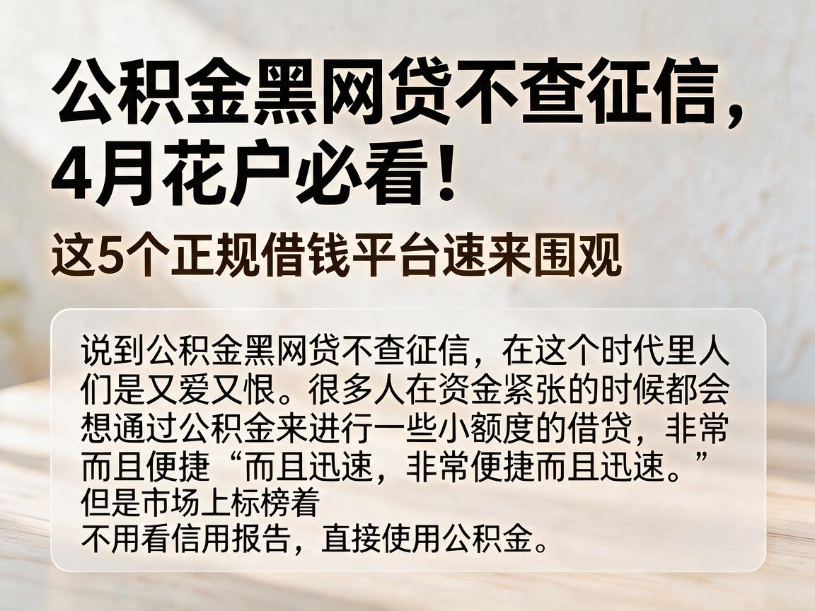 公积金黑网贷不查征信，4月花户必看！这5个正规借钱平台速来围观