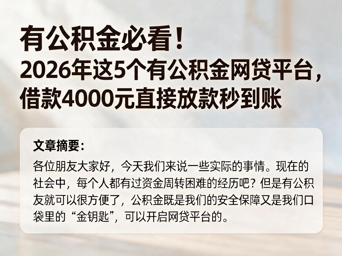 有公积金必看！2026年这5个有公积金网贷平台，借款4000元直接放款秒到账