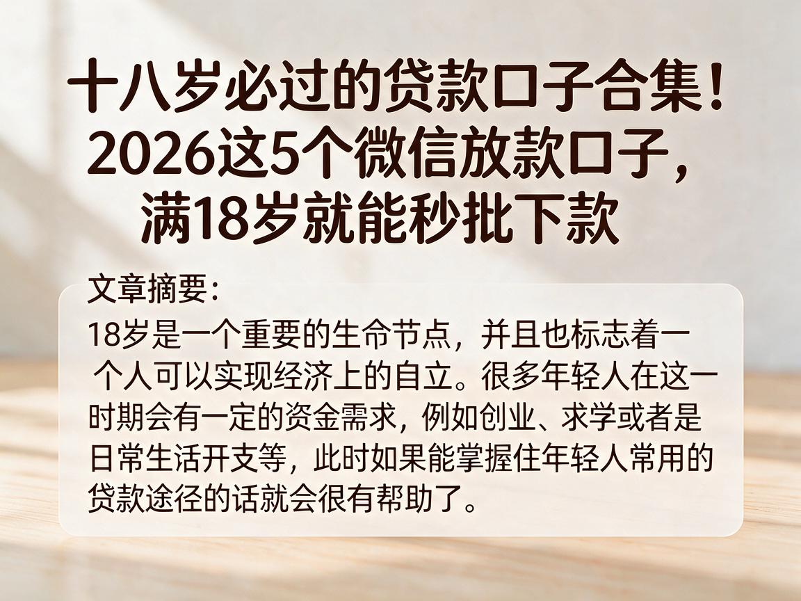 十八岁必过的贷款口子合集!2026这5个微信放款口子,满18岁就能秒批下款