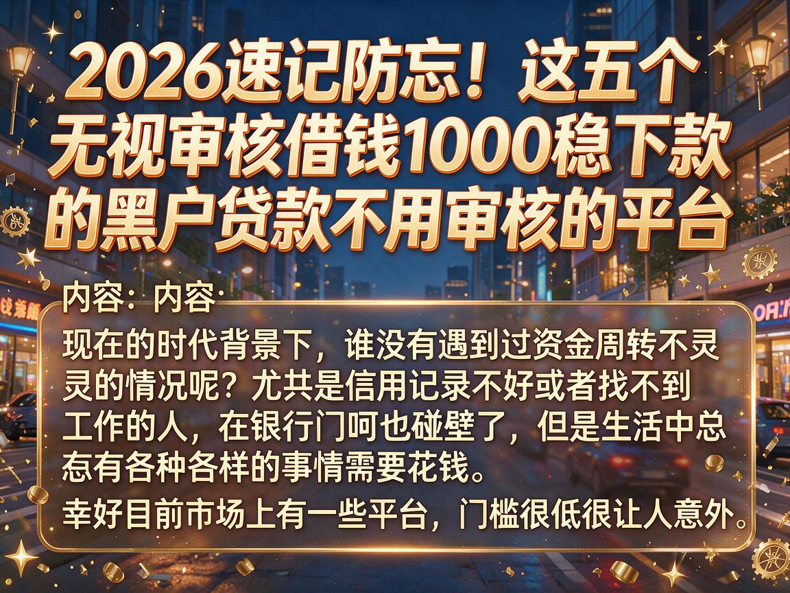 2026速记防忘!这五个无视审核借钱1000稳下款的黑户贷款不用审核的平台