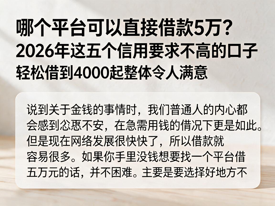 哪个平台可以直接借款5万?2026年这五个信用要求不高的口子,轻松借到4000起整体令人满意