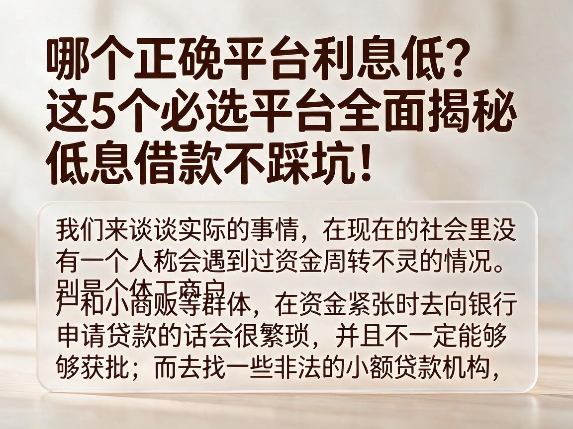 哪个正规平台利息低?这5个必选平台全面揭秘,低息借款不踩坑!