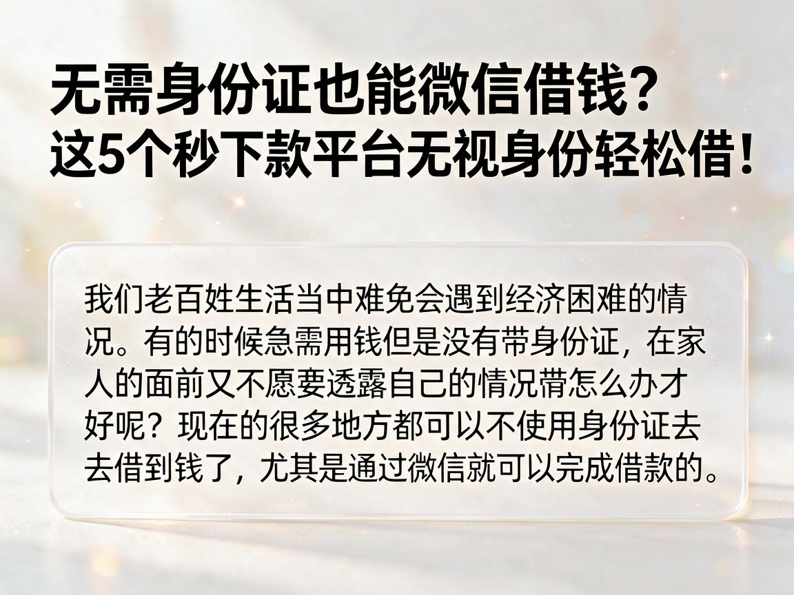 无需身份证也能微信借钱？这5个秒下款平台无视身份轻松借！