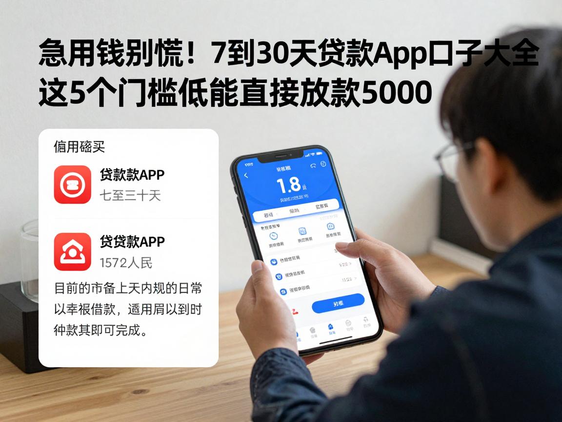 急用钱别慌!7到30天贷款app口子大全,这5个门槛低能直接放款5000