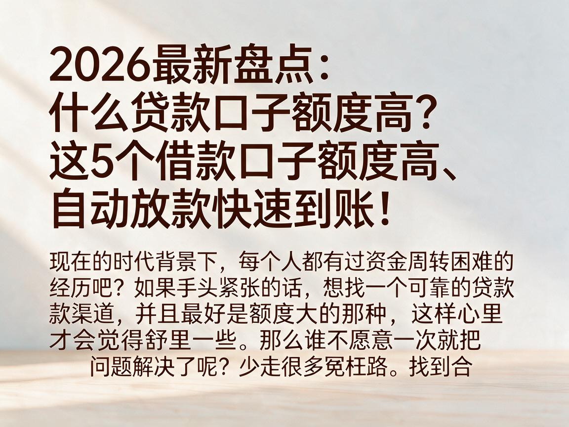 2026最新盘点:什么贷款口子额度高?这5个借款口子额度高、自动放款快速到账!