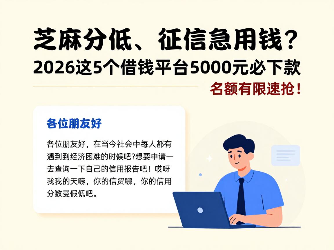 芝麻分低、征信差急用钱?2026这5个借钱平台5000元必下款,名额有限速抢!