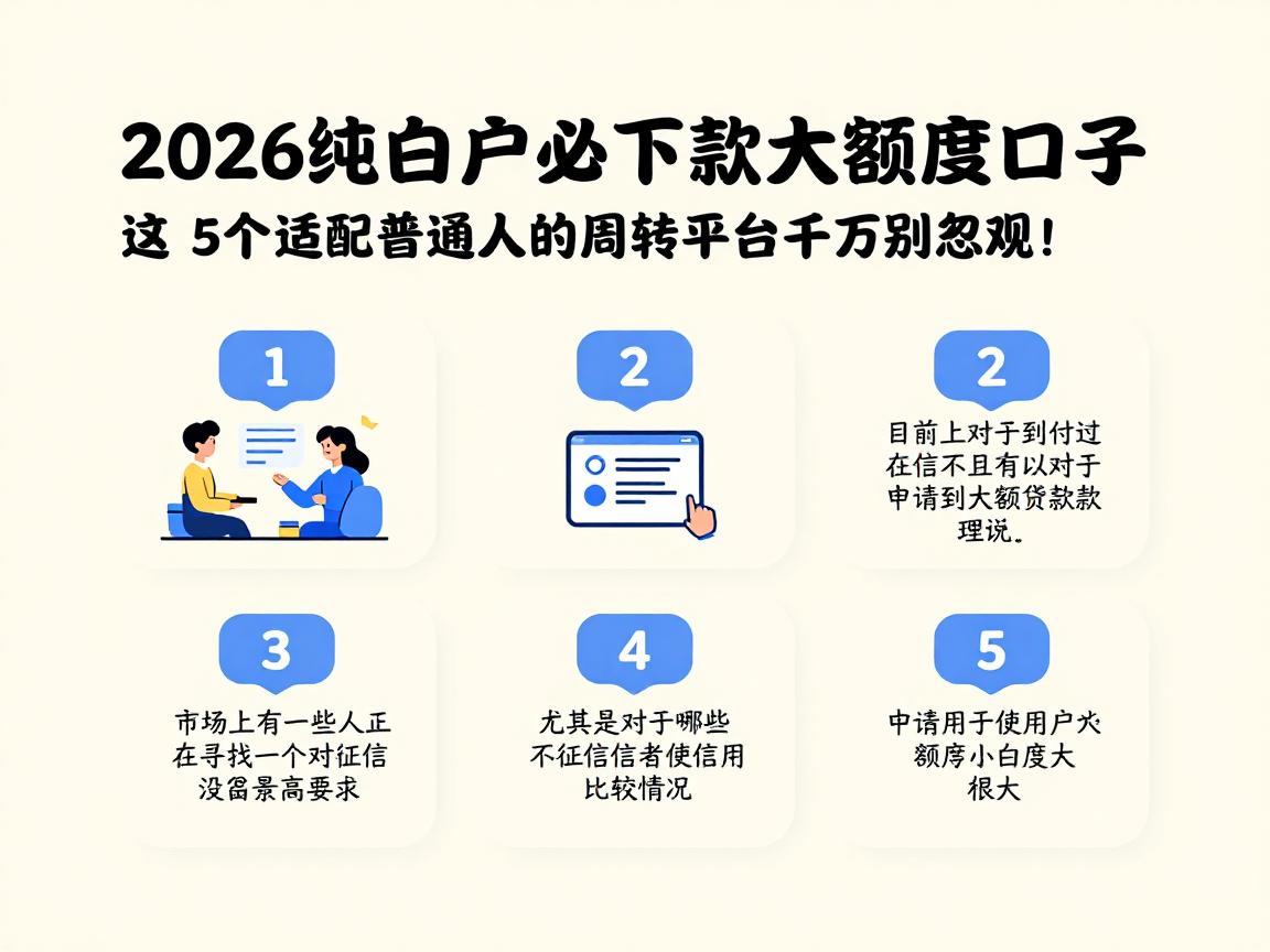 2026纯白户必下款的大额度口子,这5个适配普通人的周转平台千万别忽略!