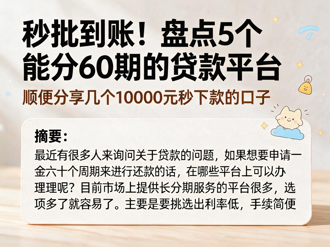 秒批到账!盘点5个能分60期的贷款平台,顺便分享几个10000元秒下款的口子