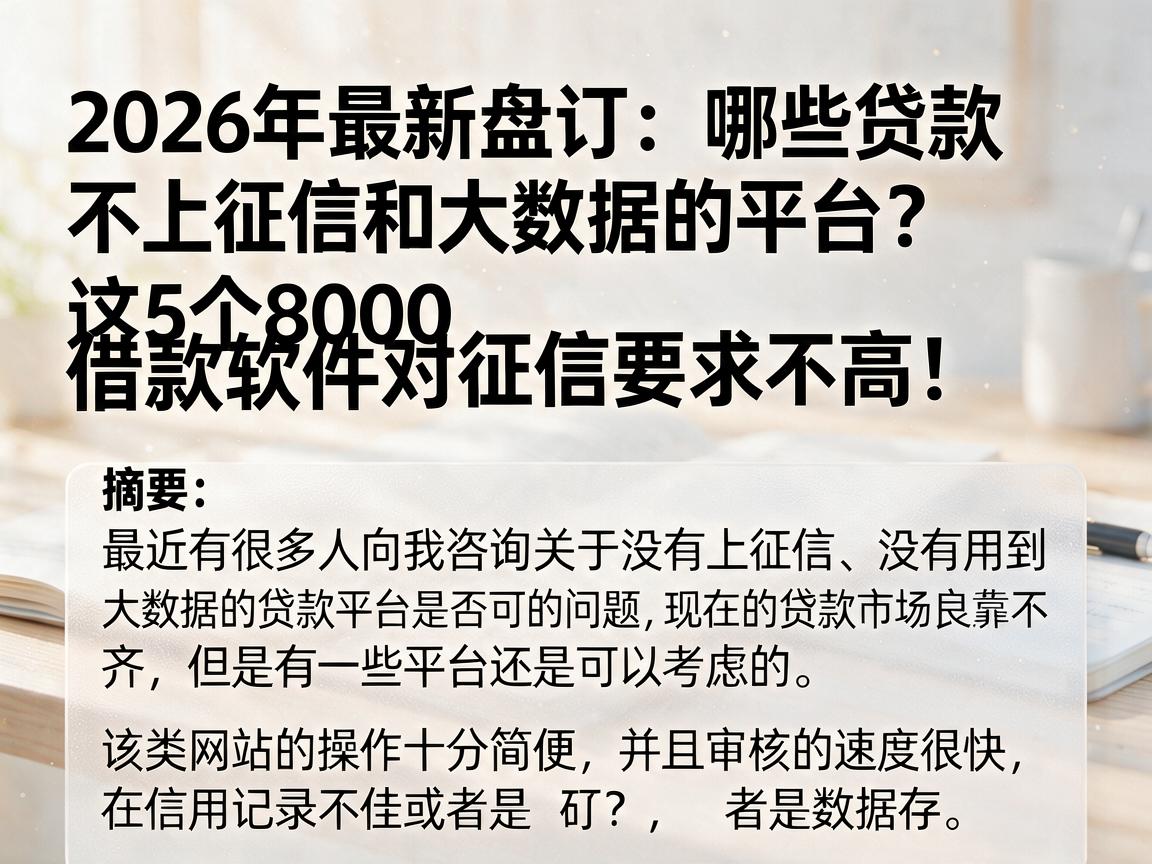 2026年最新盘点:哪些贷款不上征信和大数据的平台?这5个8000借款软件对征信要求不高!