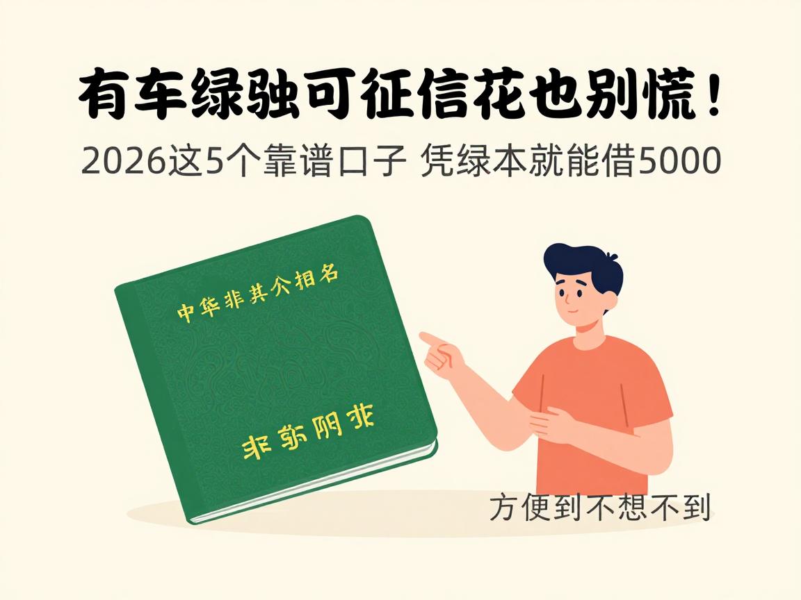 有车绿本可征信花也别慌!2026这5个靠谱口子凭绿本就能借5000,方便到想不到