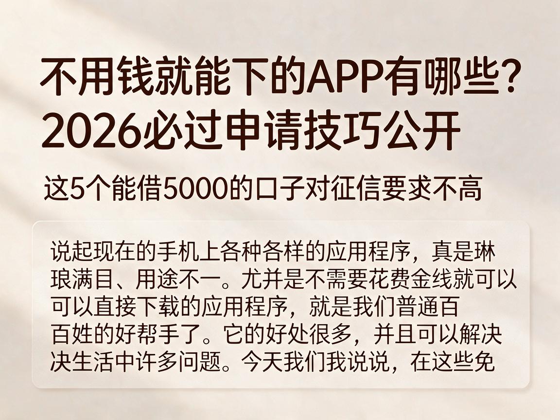 不用钱就能下的APP有哪些？2026必过申请技巧公开，这5个能借5000的口子对征信要求不高