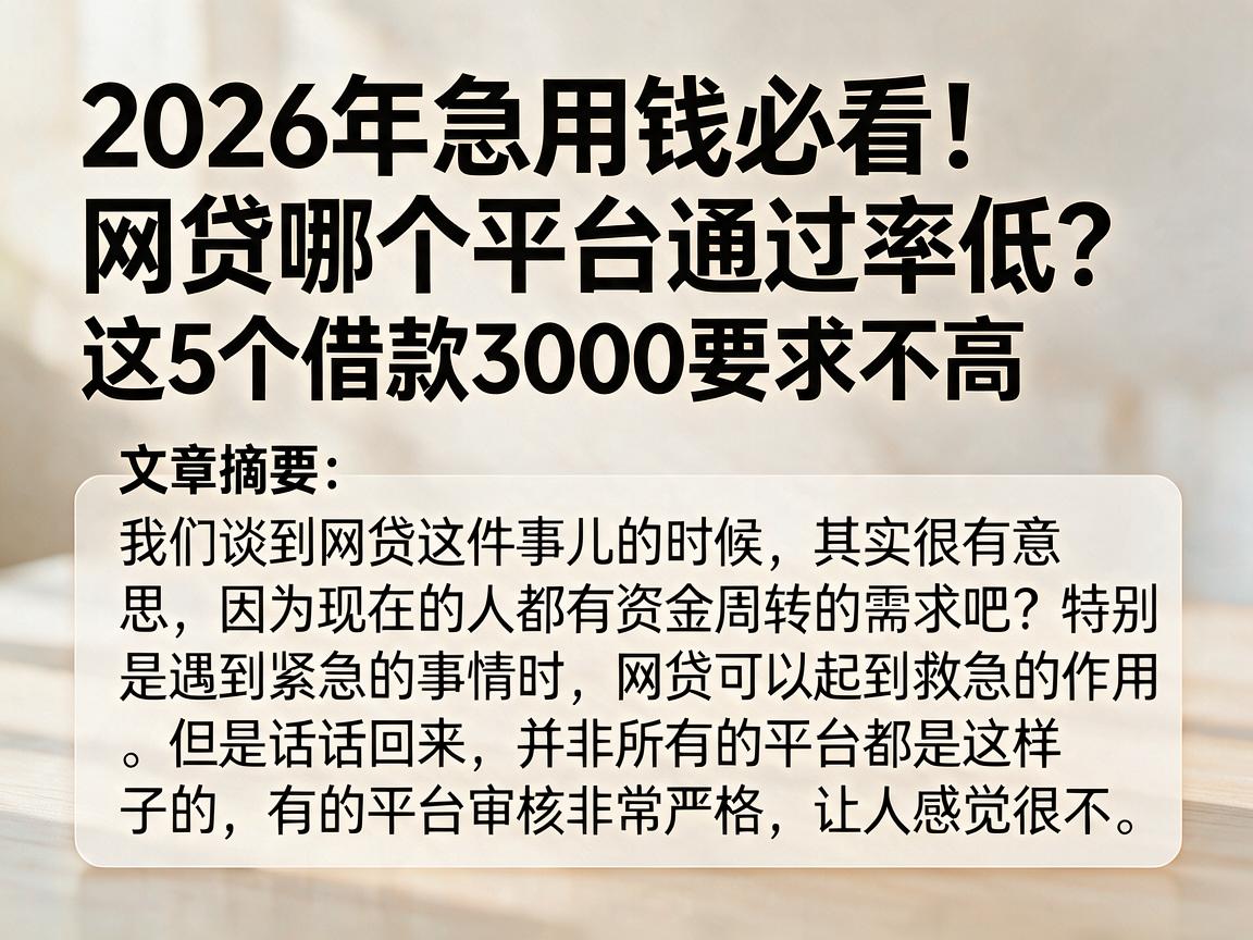2026年急用钱必看!网贷哪个平台通过率低?这5个借款3000要求不高