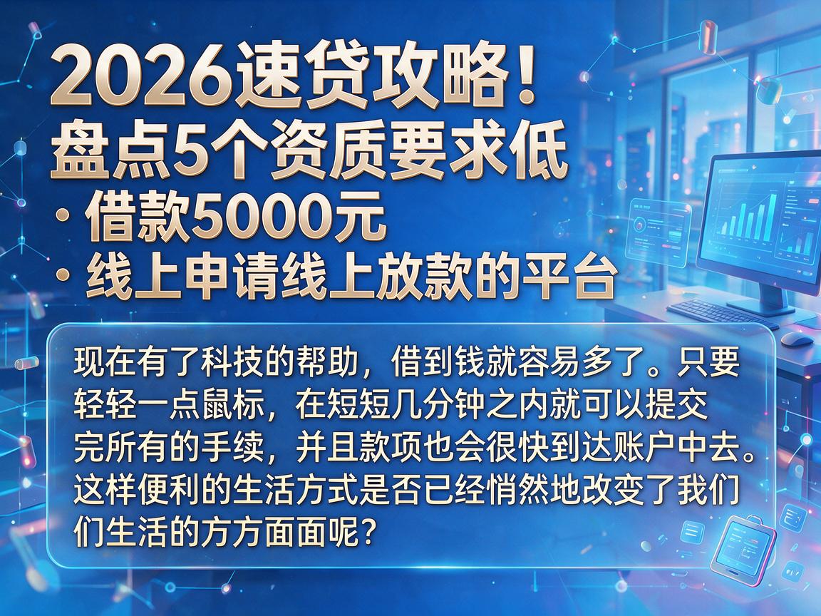 2026速贷攻略！盘点5个资质要求低、借款5000元、线上申请线上放款的平台