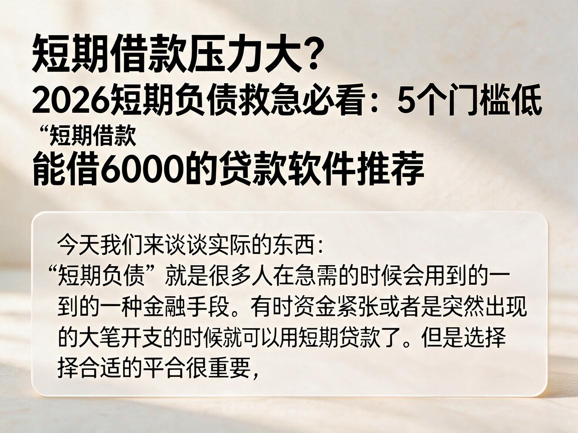 短期借款压力大？2026短期负债救急必看：5个门槛低、能借6000的贷款软件推荐